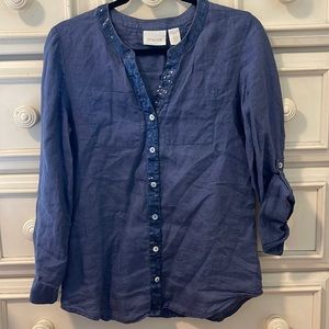EUC Petite Linen Lace-Mix Shirt